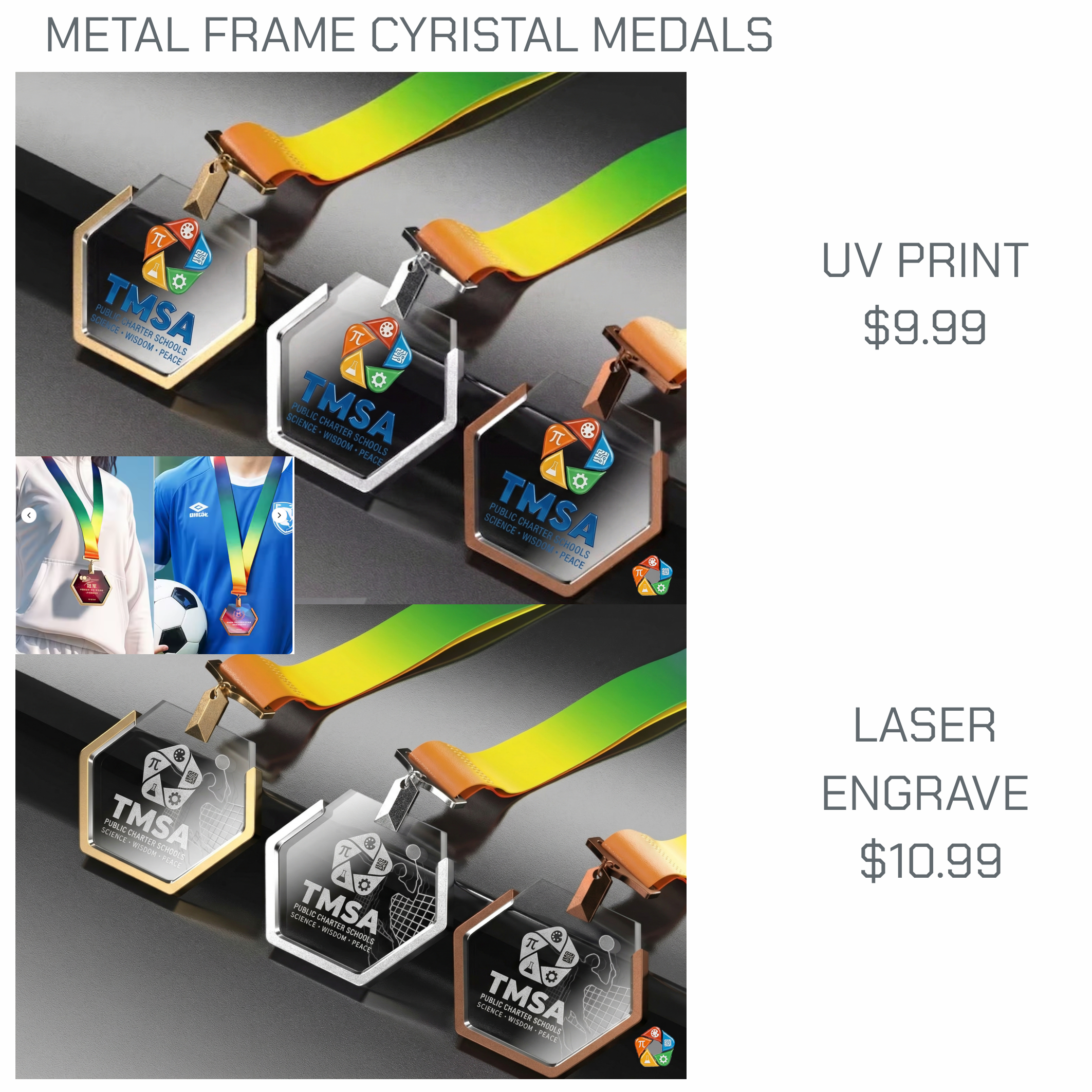 CRYSTAL AND METAL FRAME MEDAL